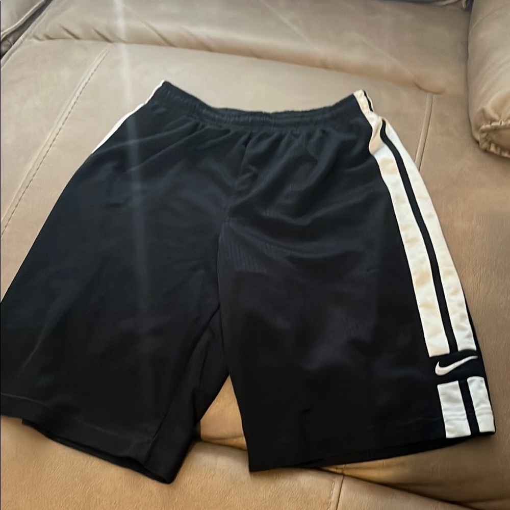 Nike Black and White Athletic Shorts with Racing Stripes